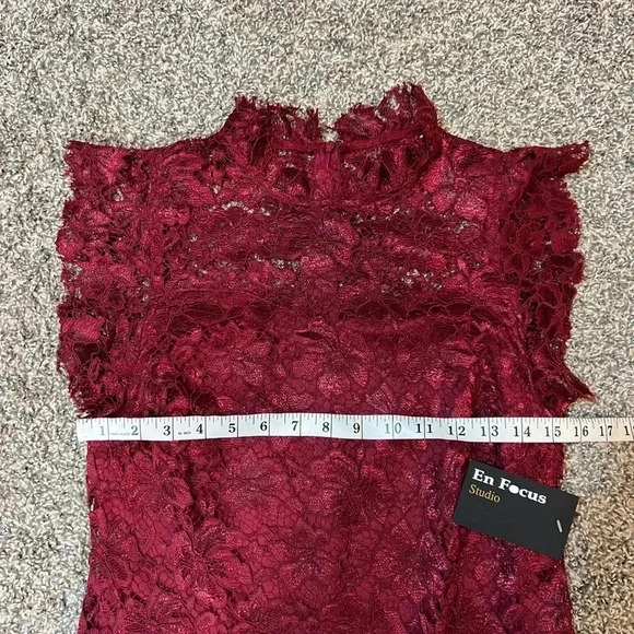 ENFOCUS STUDIO BURGUNDY RED LACE SHEATH MIDI DRESS  CUFFSLEEVE  SIZE8 MEDIUM NWT - Picture 12 of 14